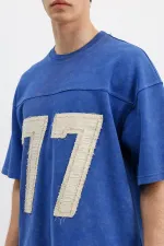 Numara Baskılı Oversize Tişört Saks