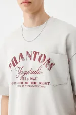 Kısa Kollu Boxy Fit Baskılı Tişört Gri