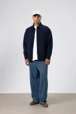 Oversize Gabardin Gömlek Ceket Lacivert