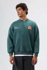 Sweat-shirt oversize à col rond imprimé, bleu marine