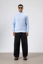 Oversize Triko Boğazlı Kazak Bebe Mavi