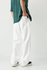 Baggy Fit Yıkamalı Eşofman Alt Ekru