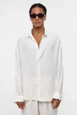 Basıc Oversize Uzun Kollu Modal Karışımlı Gömlek Ekru