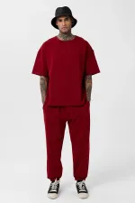 Paça Lastikli Basic Oversize Eşofman Takımı Bordo