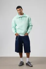 Sweat-shirt oversize à col zippé menthe