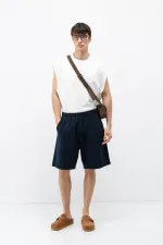 Short oversize en lin bleu marine