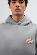 Sweat à capuche imprimé oversize, gris foncé