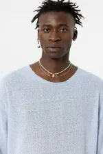 Basic Oversize Knitted T-Shirt, Baby Blue