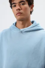 Sweat à capuche oversize brodé, bleu ciel