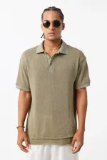 Polo Yaka Triko Oversize Tişört Haki