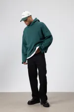 Basic Oversize Seamless Hooded Sweatshirt, Navy Blue