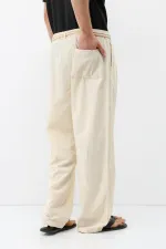 Kemer Detaylı Oversize Keten Pantolon Naturel