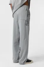 Etnik Desenli Oversize Eşofman Takım Gri