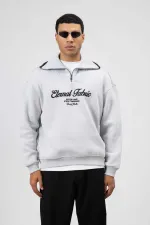 Sweat-shirt oversize à col zippé, gris clair