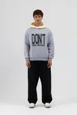 Çift Renk Baskılı Oversize Sweatshirt Gri Melanj