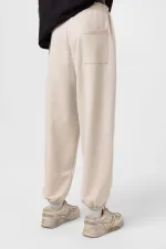 Basic Elastic Waist Oversize Sweatpants Beige