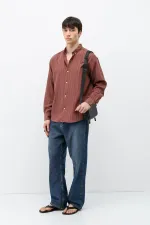 Çizgili Oversize Gömlek Bordo