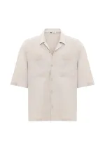Double Pocket Oversize Linen Shirt, Beige