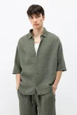 Müslin Kumaş Rahat Kalıp Keten Takım Haki