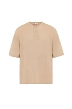 Basic Oversize Button Collar T-Shirt Stone