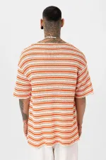 T-shirt rayé oversize en maille orange