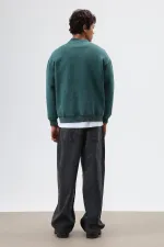 Sweat-shirt oversize à col rond imprimé, bleu marine