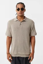 Polo Yaka Triko Oversize Tişört Taş