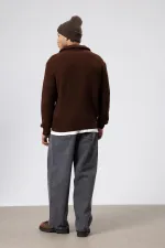 Oversize Fermuarlı Triko Hırka Kahve