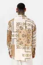 Etnik Desenli Oversize Gömlek Vizon Etnik Desenli Oversize Gömlek Vizon