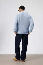 Oversize Zip-Up Knitted Cardigan, Baby Blue
