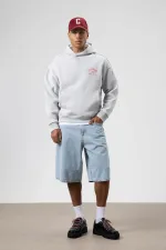 Sweat à capuche oversize délavé, coupe carrée, gris clair