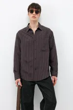 Chemise oversize rayée en modal, marron foncé