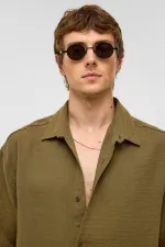 Chemise oversize à manches courtes en mousseline, kaki