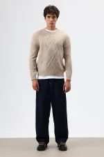 Oversize Patterned Knit Sweater, Beige