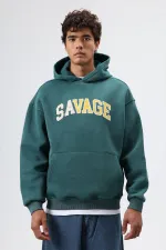 Sweat à capuche imprimé oversize, bleu marine