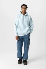 Sweat à capuche basique oversize délavé bleu ciel