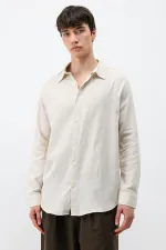 Uzun Kollu Basic Oversize Gömlek Bej