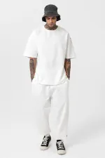 Paça Lastikli Basic Oversize Eşofman Takımı Ekru