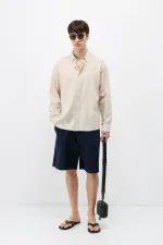 Chemise basique oversize en coton et lin beige