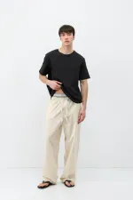 Bel Lastikli Baggy Fit Keten Pantolon Naturel