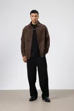 Oversize Dokulu Gömlek Kahve