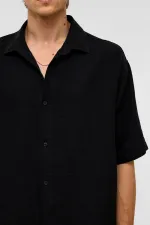 Chemise oversize à manches courtes en mousseline, noire