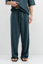Ribbed Textured Baggy Sweatpants Petrol