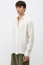 Dokulu Oversize Gömlek Ekru