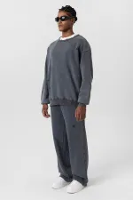 Premıum Yıkamalı Yırtık Detaylı Oversize Eşofman Takım Siyah