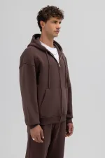 Sweat à capuche oversize basique zippé, marron