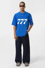 Oversize V-Neck Jersey T-Shirt (Navy Blue)