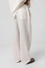 Baggy Fit Müslin Keten Pantolon Ekru