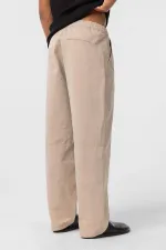 Yıkamalı Gabardin Baggy Pantolon Bej