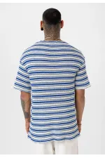 T-shirt rayé oversize en maille (bleu marine)